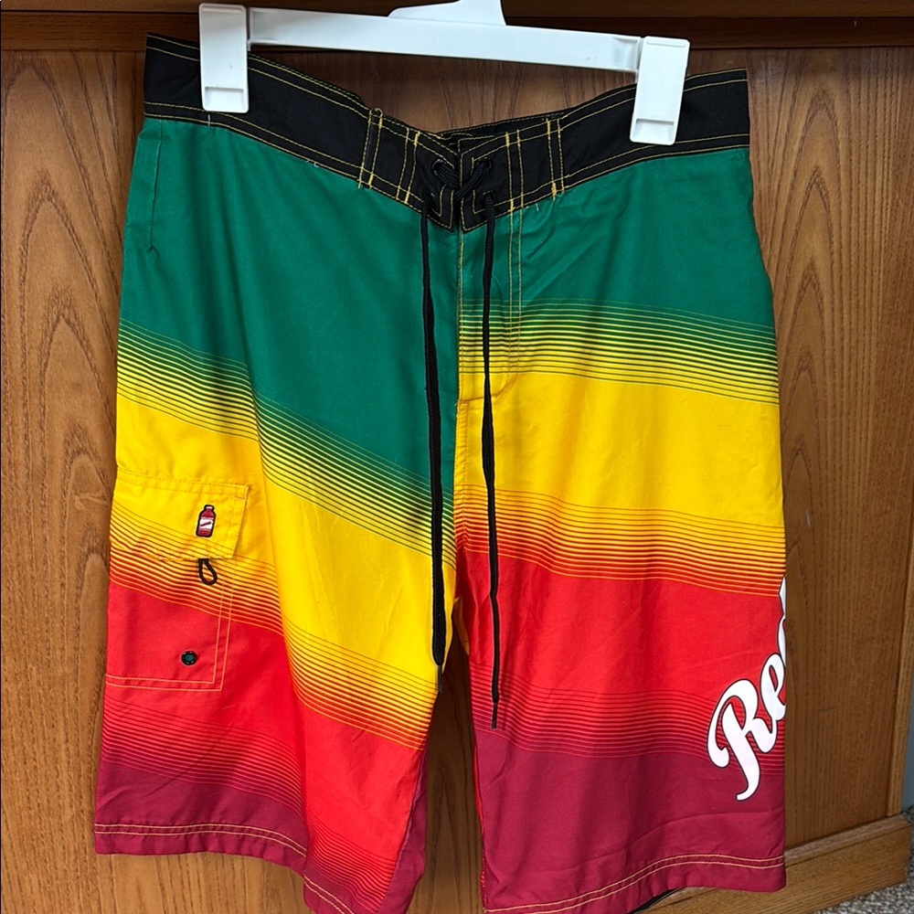 Red Stripe green, yellow, orange & red Board Shorts Vibrant Swimwear